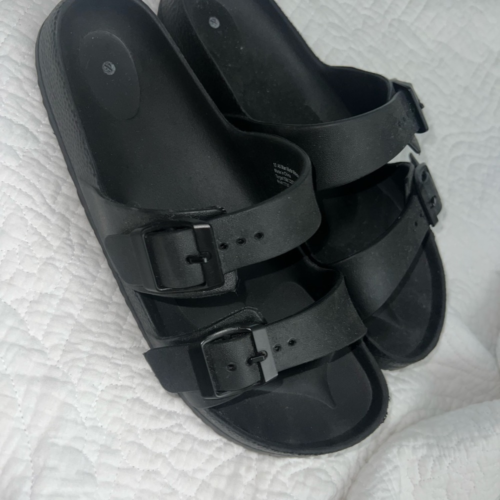 Black Double Strap Slide Sandals